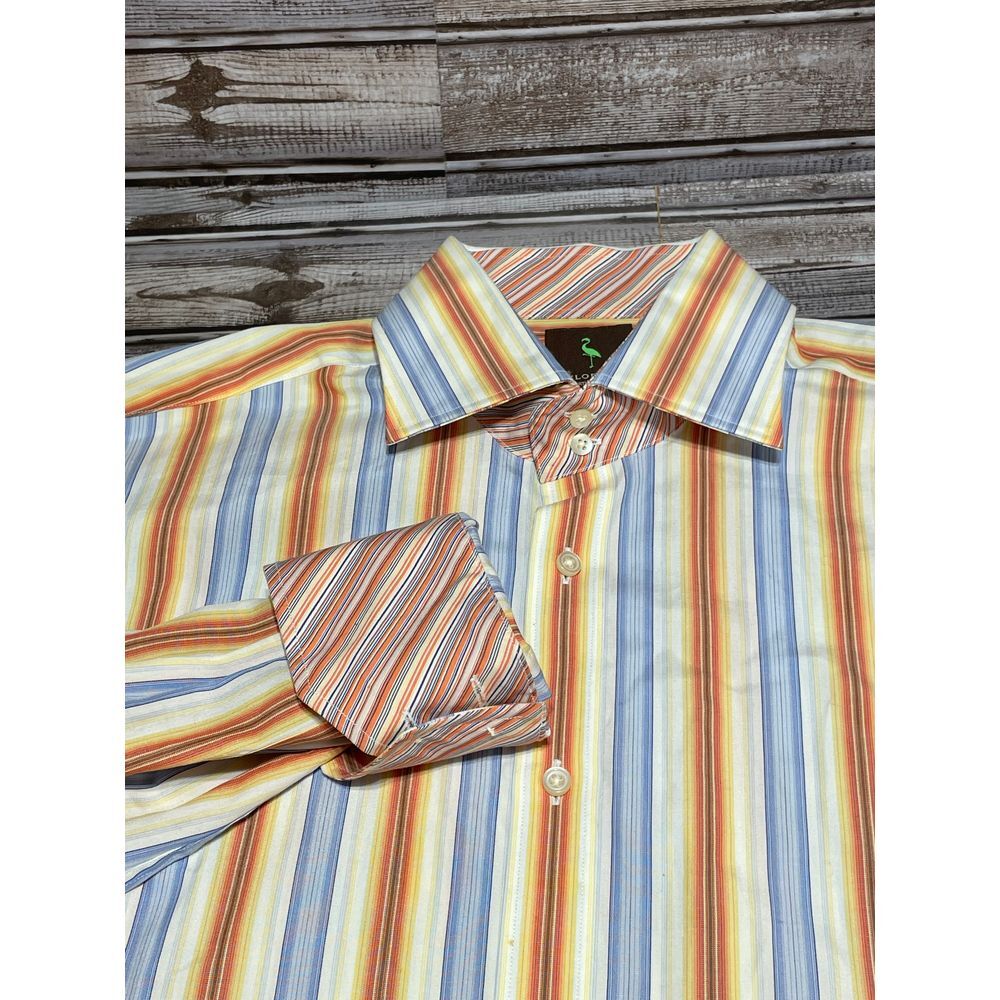 Tailorbird Men's Dress Shirt‎ Stripes White Blue Orange Size L